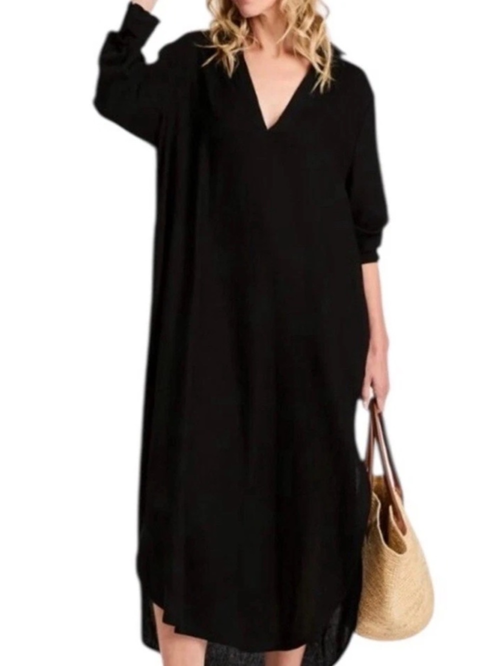 My Bodhi Tunic Dress Black Linen Shirtdress One Size Effortless Summer Midi